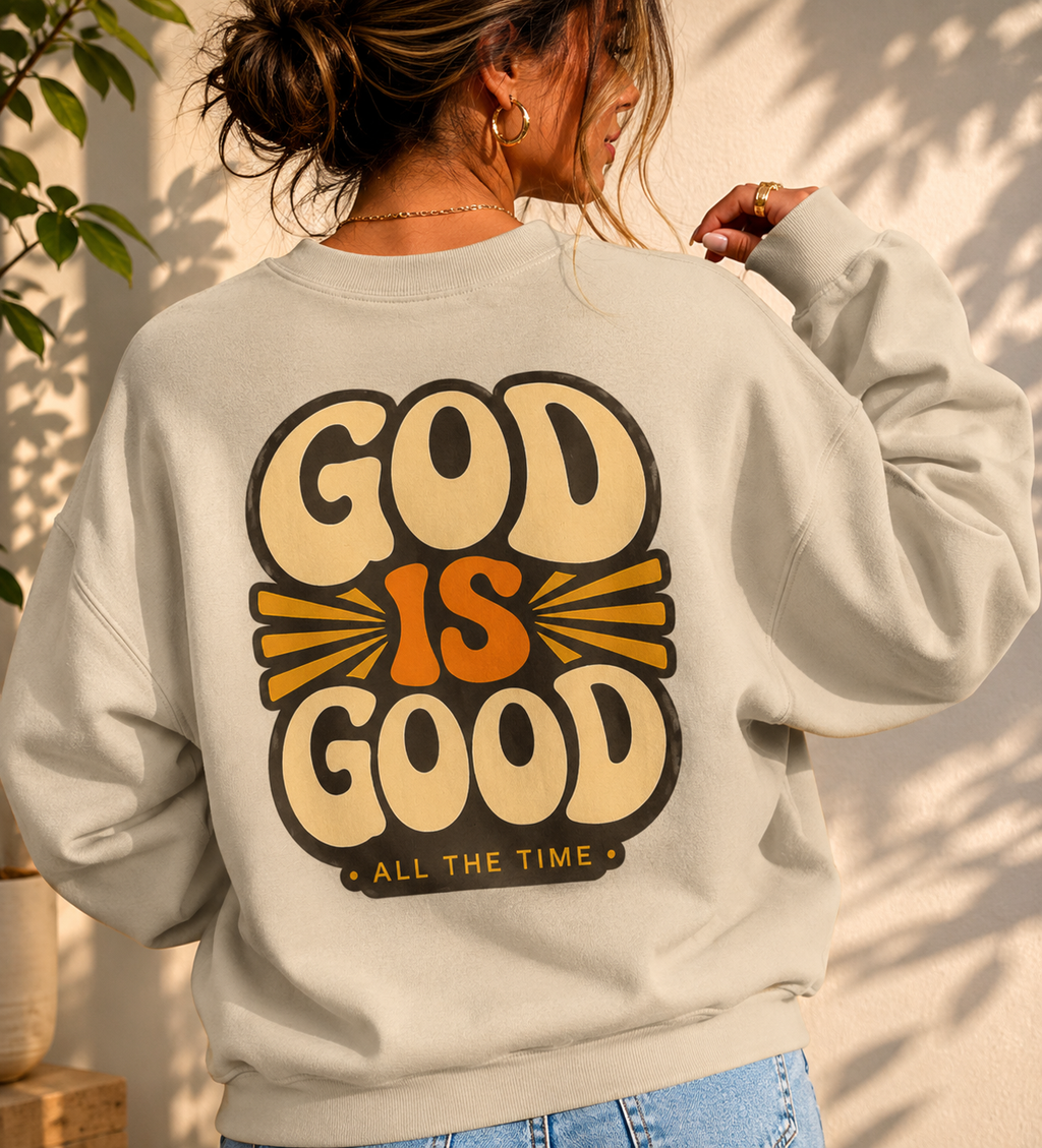God Is Good Sweatshirt | Retro Christian Crewneck | Faith Based Oversized Pullover | Cozy Christian Apparel | Trendy Religious Sweatshirt | Retro Faith Crewneck for Women