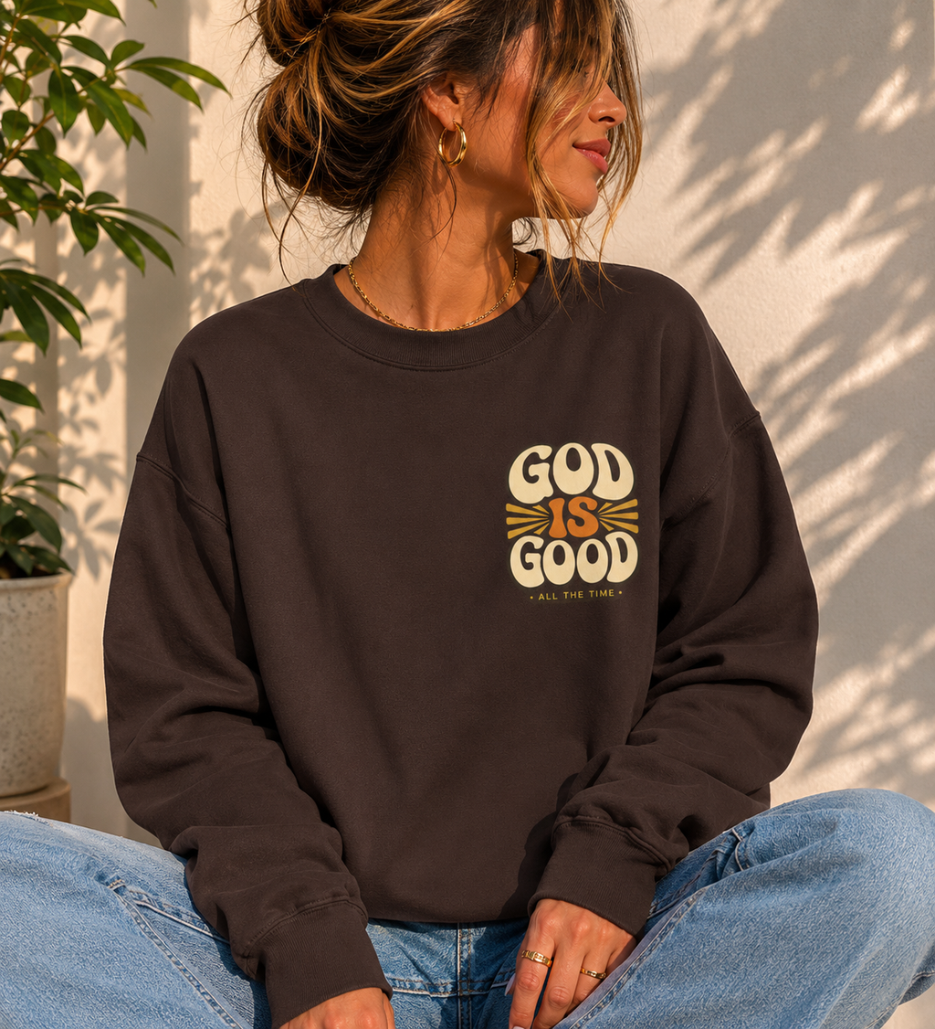 God Is Good Sweatshirt | Retro Christian Crewneck | Faith Based Oversized Pullover | Cozy Christian Apparel | Trendy Religious Sweatshirt | Retro Faith Crewneck for Women
