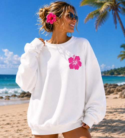 Aloha Babe Sweatshirt | Retro Beach Crewneck Pullover | Pink Hawaiian Sweatshirt | Trendy Coastal Summer Sweatshirt Gift