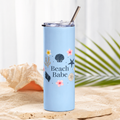 Beach Babe 20oz Skinny Tumbler | Coastal Summer Tumbler with Plumeria Flowers | Beachy Aesthetic Stainless Steel Cup