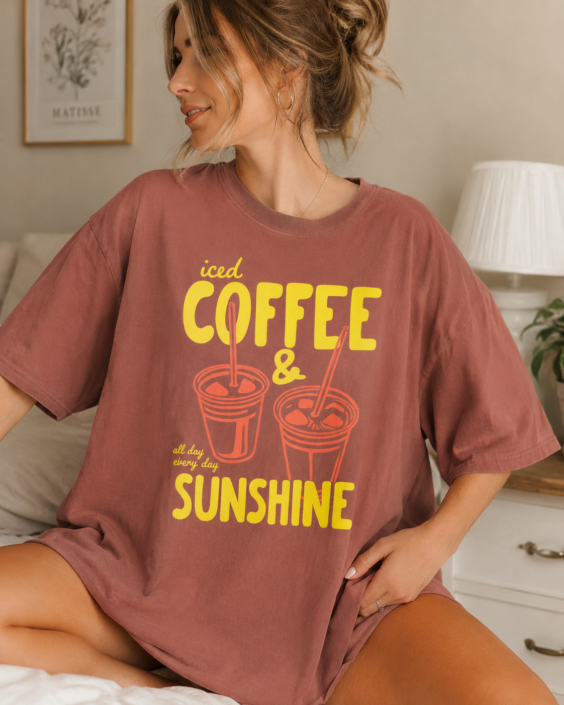Iced Coffee & Sunshine Graphic Tee | Trendy Retro Coffee Lover Shirt | Summer Aesthetic T-Shirt