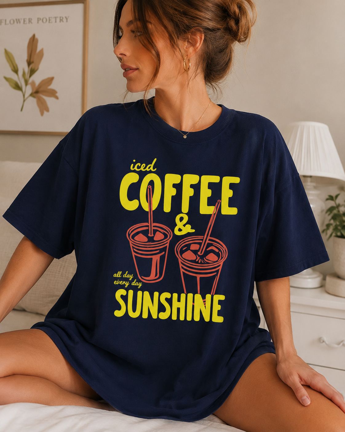 Iced Coffee & Sunshine Graphic Tee | Trendy Retro Coffee Lover Shirt | Summer Aesthetic T-Shirt