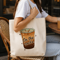 Iced Coffee Canvas Tote Bag | On The Rocks Cute Coffee Lover Tote | Reusable Aesthetic Tote Bag