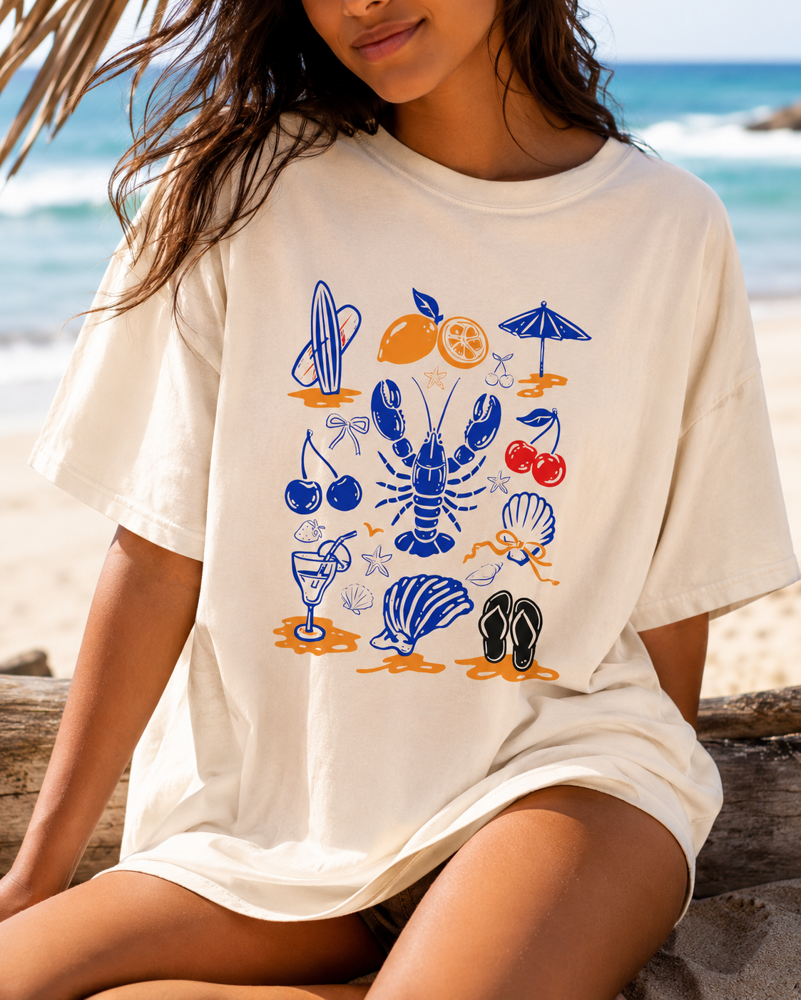 Coastal Lobster Graphic Tee | Beach Shirt for Women | Trendy Summer Vacation T-Shirt | Cute Coastal Aesthetic Tee