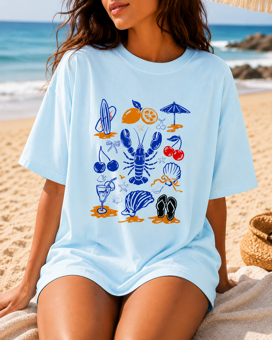 Coastal Lobster Graphic Tee | Beach Shirt for Women | Trendy Summer Vacation T-Shirt | Cute Coastal Aesthetic Tee