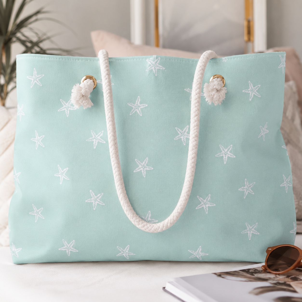 Coastal Starfish Weekender Bag | Large Beach Tote Bag | Aesthetic Coastal Travel Bag | Summer Vacation Overnight Bag | Beach Tote Travel Bag