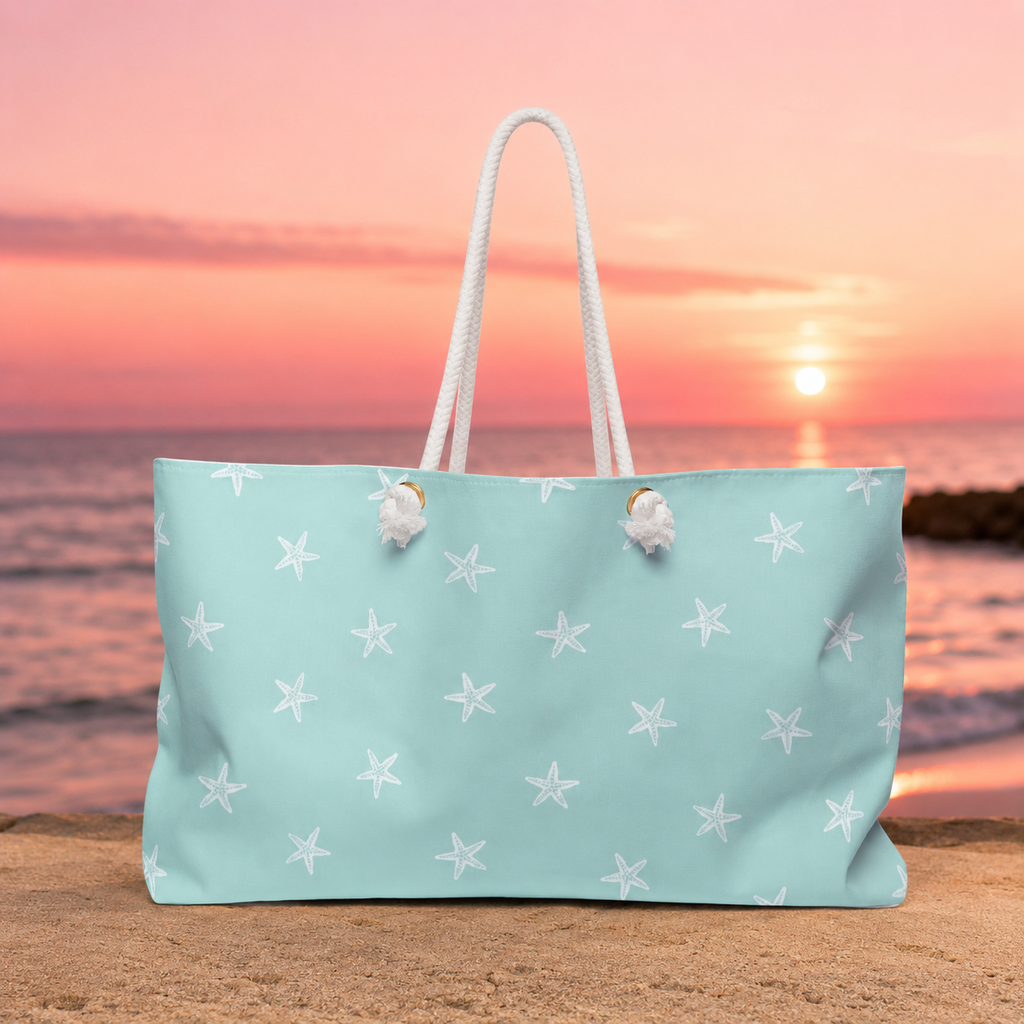 Coastal Starfish Weekender Bag | Large Beach Tote Bag | Aesthetic Coastal Travel Bag | Summer Vacation Overnight Bag | Beach Tote Travel Bag