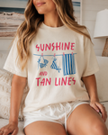 Sunshine And Tan Lines Beach Graphic Tee | Trendy Summer Vacation Shirt | Coastal Pink Oversized T-Shirt | Cute Beachy Summer Top