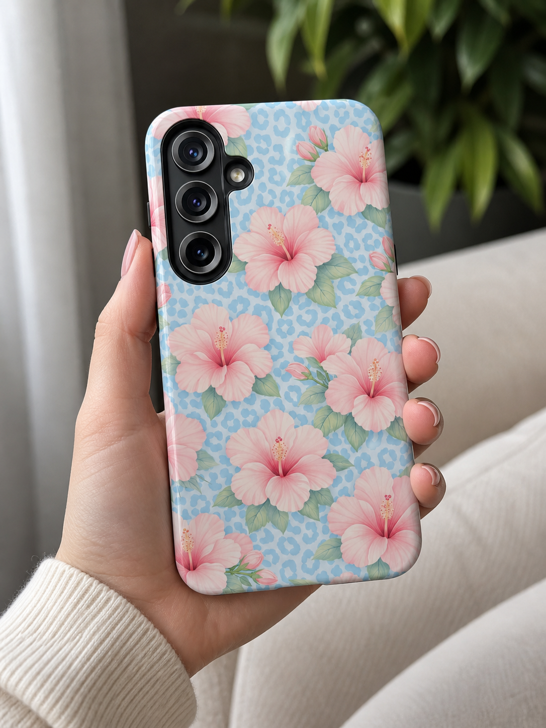 Tropical Hibiscus Phone Case | Pastel Floral Leopard Print iPhone 17 16 15 14 13 12 11 Case | Tough Protective Case for iPhone & Samsung