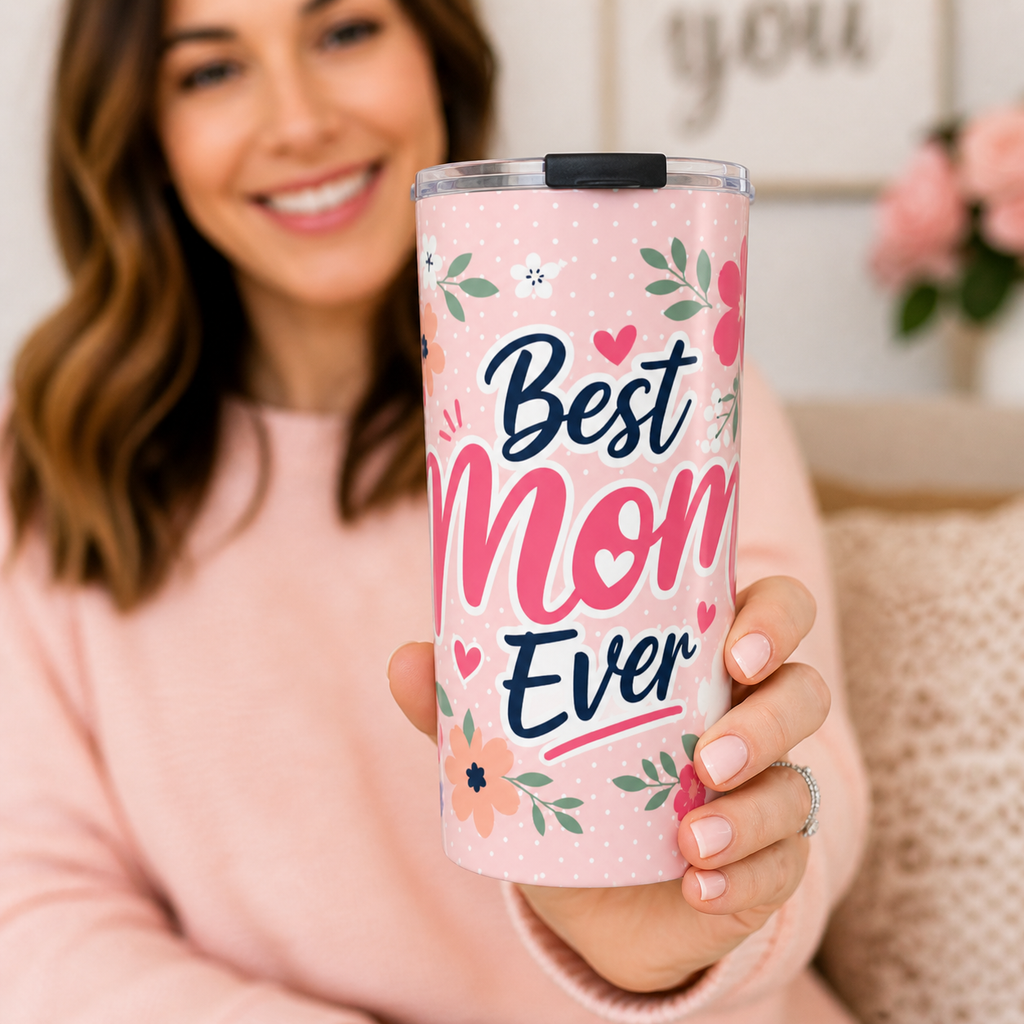 Best Mom Ever Floral Tumbler 20oz | Cute Gift for Mom | Insulated Stainless Steel Travel Cup | Mother’s Day Gift Idea