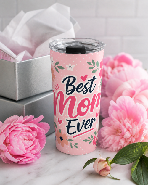 Best Mom Ever Floral Tumbler 20oz | Cute Gift for Mom | Insulated Stainless Steel Travel Cup | Mother’s Day Gift Idea