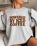 Powered by Iced Coffee Sweatshirt | Cozy Graphic Crewneck for Women | Soft Fleece Casual Pullover | Retro Coffee Lover Crewneck