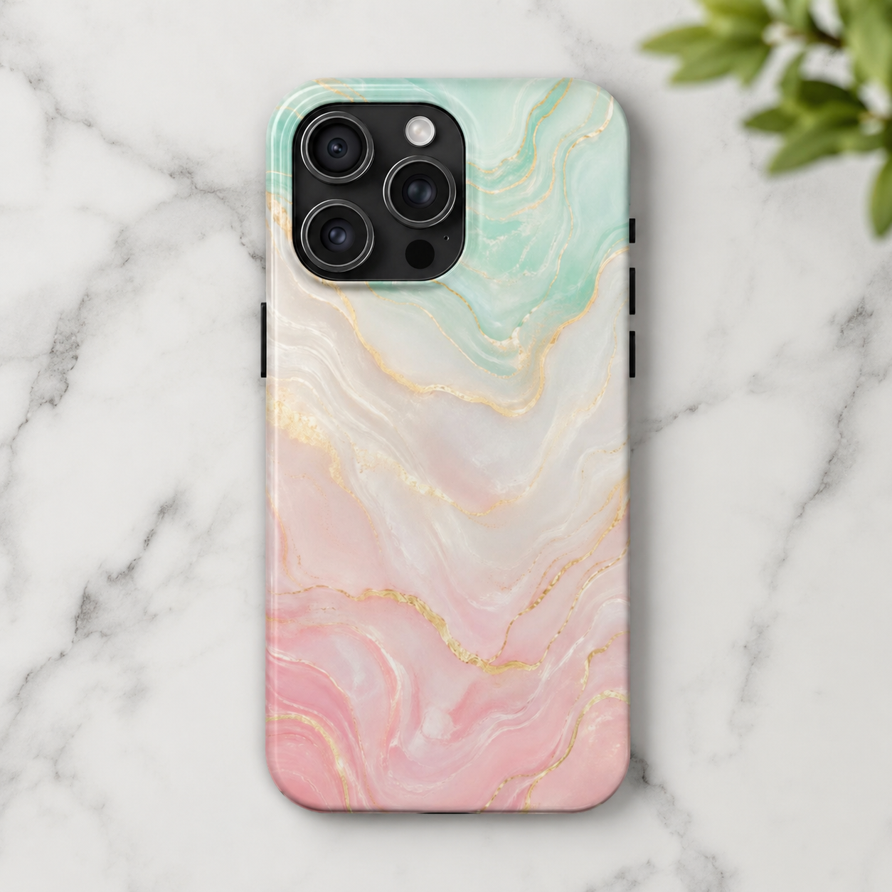 Pastel Marble Phone Case | Mint Green & Blush Pink Gold Vein Case | Aesthetic Tough Protective Case for iPhone & Samsung | iPhone Cover