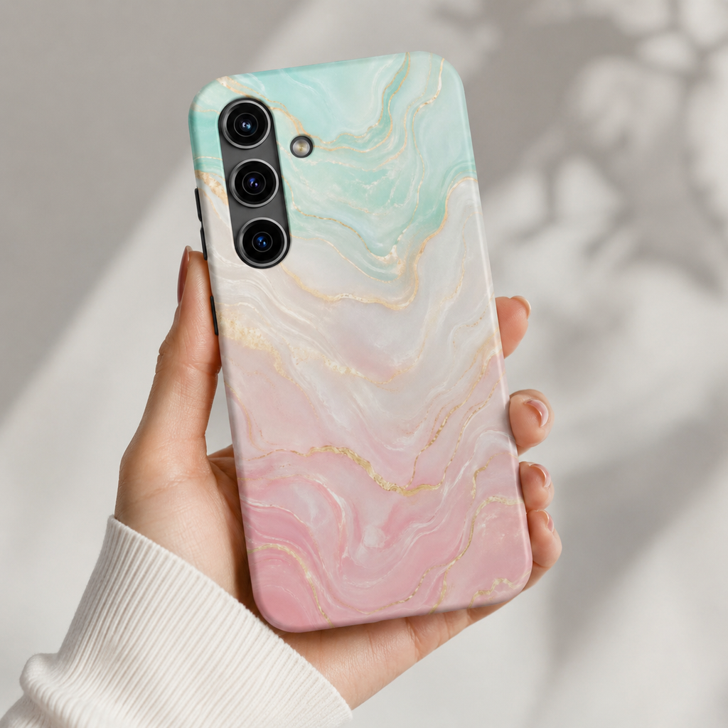 Pastel Marble Phone Case | Mint Green & Blush Pink Gold Vein Case | Aesthetic Tough Protective Case for iPhone & Samsung | iPhone Cover