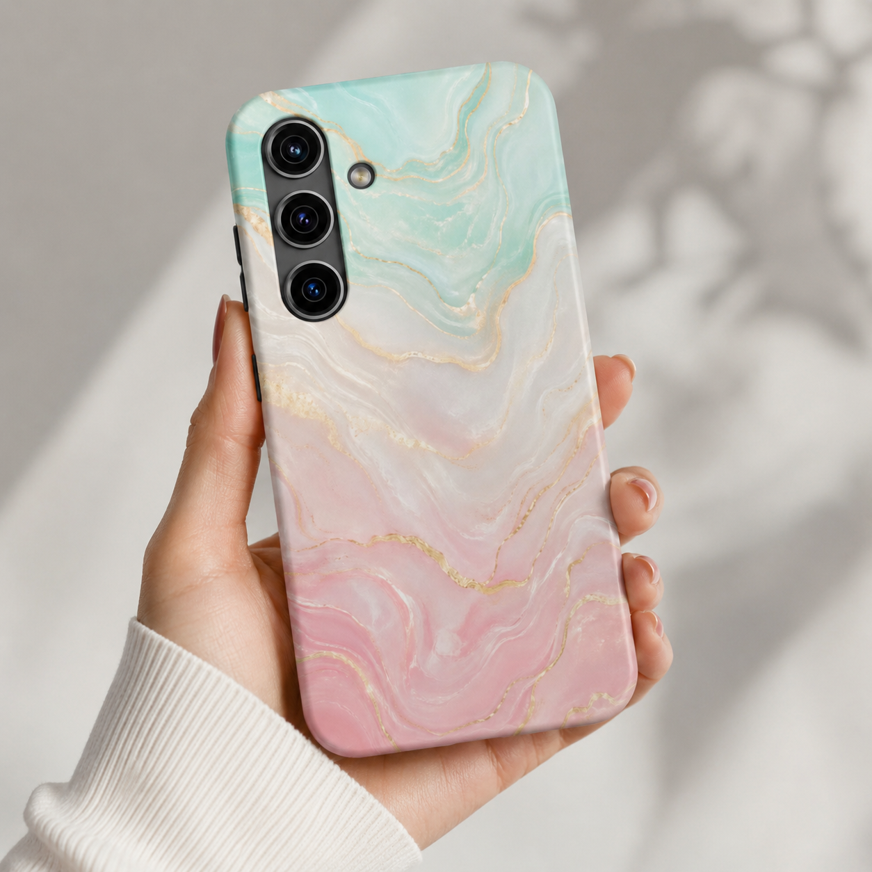 Pastel Marble Phone Case | Mint Green & Blush Pink Gold Vein Case | Aesthetic Tough Protective Case for iPhone & Samsung | iPhone Cover