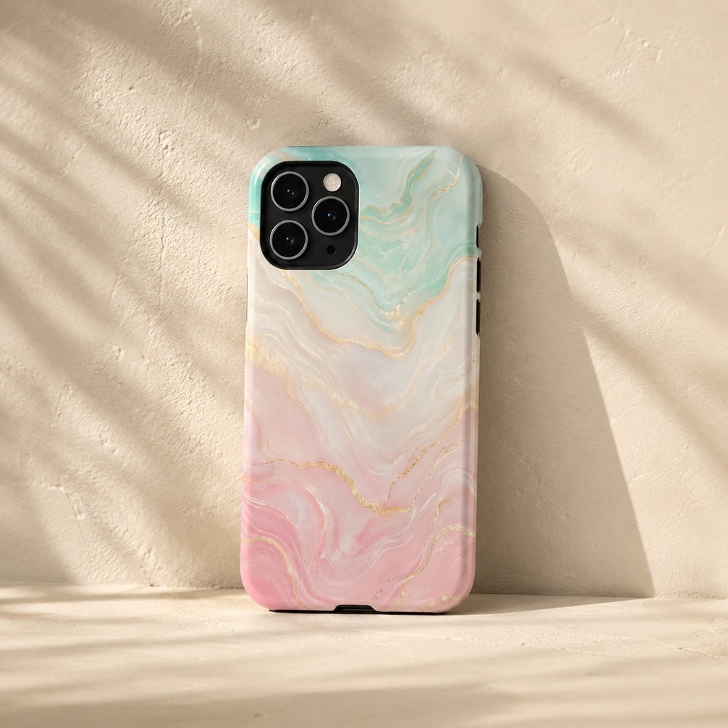 Pastel Marble Phone Case | Mint Green & Blush Pink Gold Vein Case | Aesthetic Tough Protective Case for iPhone & Samsung | iPhone Cover
