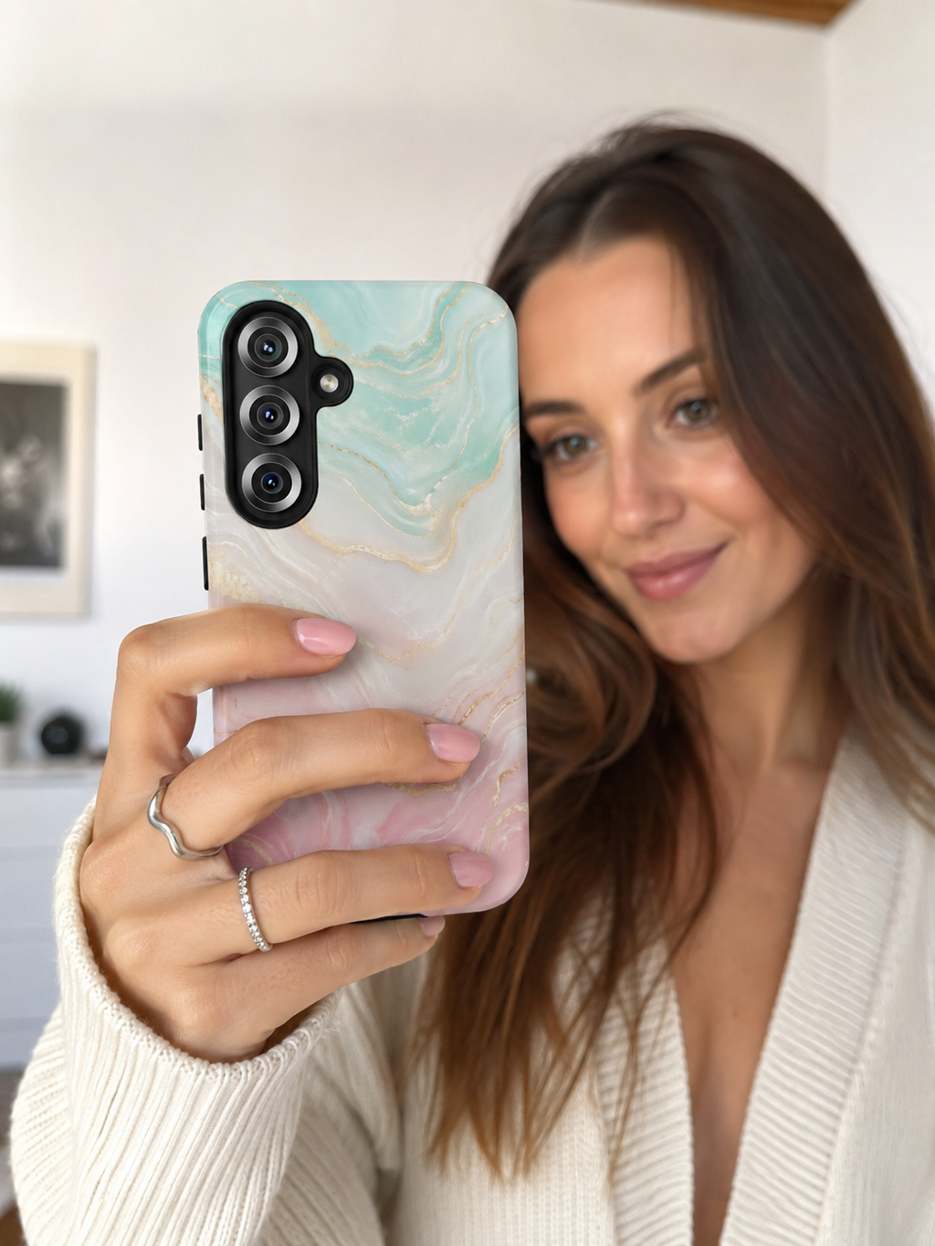 Pastel Marble Phone Case | Mint Green & Blush Pink Gold Vein Case | Aesthetic Tough Protective Case for iPhone & Samsung | iPhone Cover