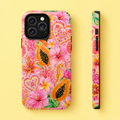 Tropical Hibiscus Papaya Phone Case | Pink Floral Beach Aesthetic Tough Case for iPhone & Samsung