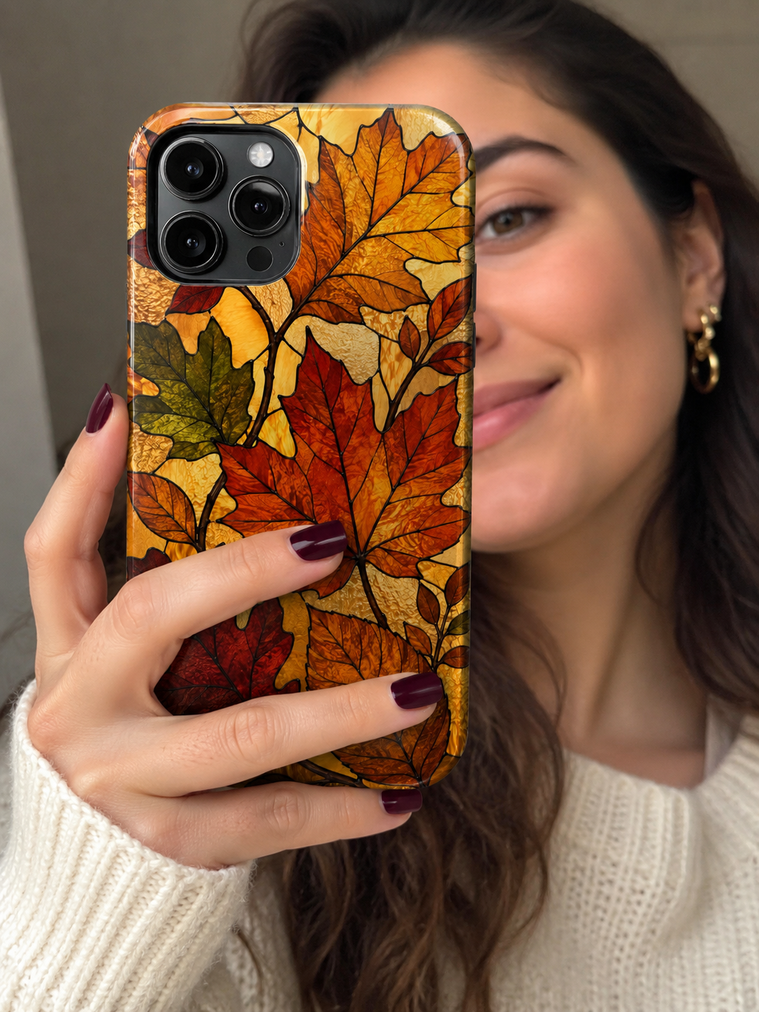 Autumn Leaves Phone Case | Stained Glass Fall Foliage Tough Case for iPhone & Samsung | Cozy Fall Aesthetic Protective Cover