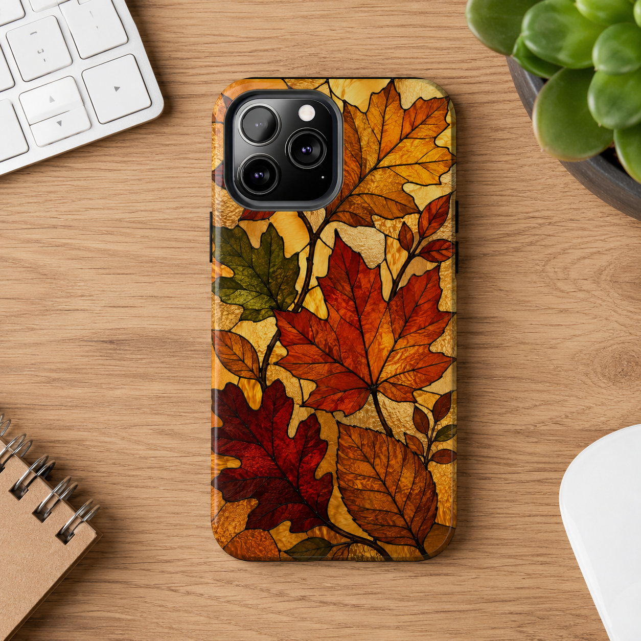 Autumn Leaves Phone Case | Stained Glass Fall Foliage Tough Case for iPhone & Samsung | Cozy Fall Aesthetic Protective Cover