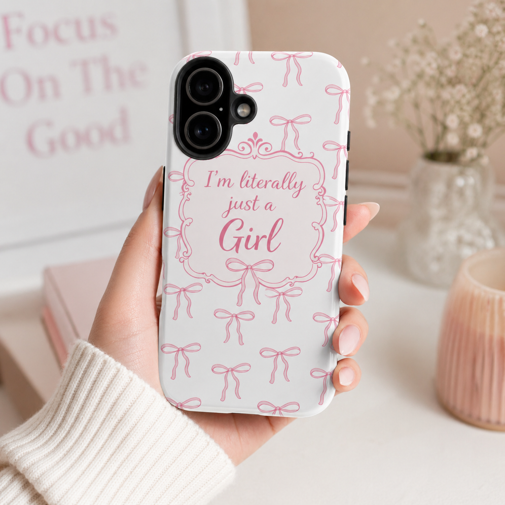 Coquette Bow iPhone Case | I’m Literally Just a Girl  Aesthetic Phone Case | Girly Soft Girl Trend Cover| Pink Bow Protective Cover