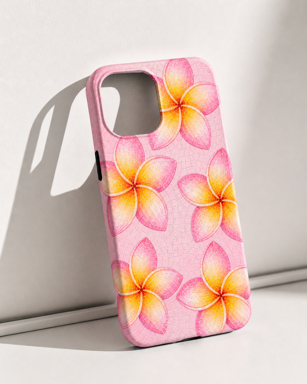Pink Plumeria Stained Glass Phone Case | Tropical Floral Mosaic iPhone 17 case | Cute Aesthetic Tough Case for iPhone & Samsung