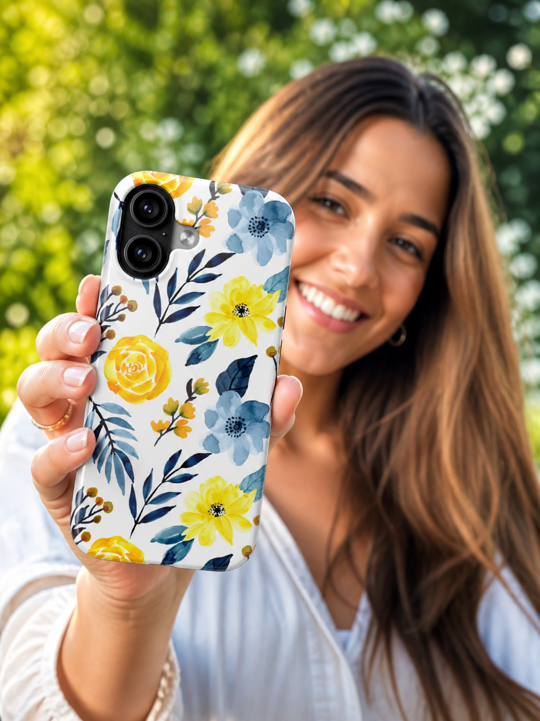 Yellow & Blue Watercolor Floral Phone Case | Cottagecore Botanical iPhone & Samsung Tough Case | Feminine Aesthetic Flower Cover