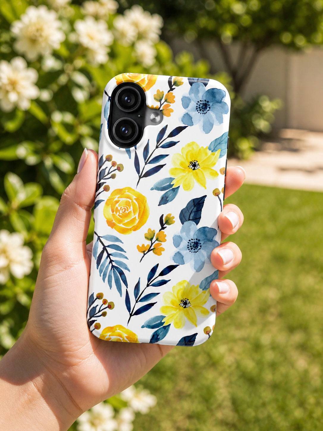 Yellow & Blue Watercolor Floral Phone Case | Cottagecore Botanical iPhone & Samsung Tough Case | Feminine Aesthetic Flower Cover