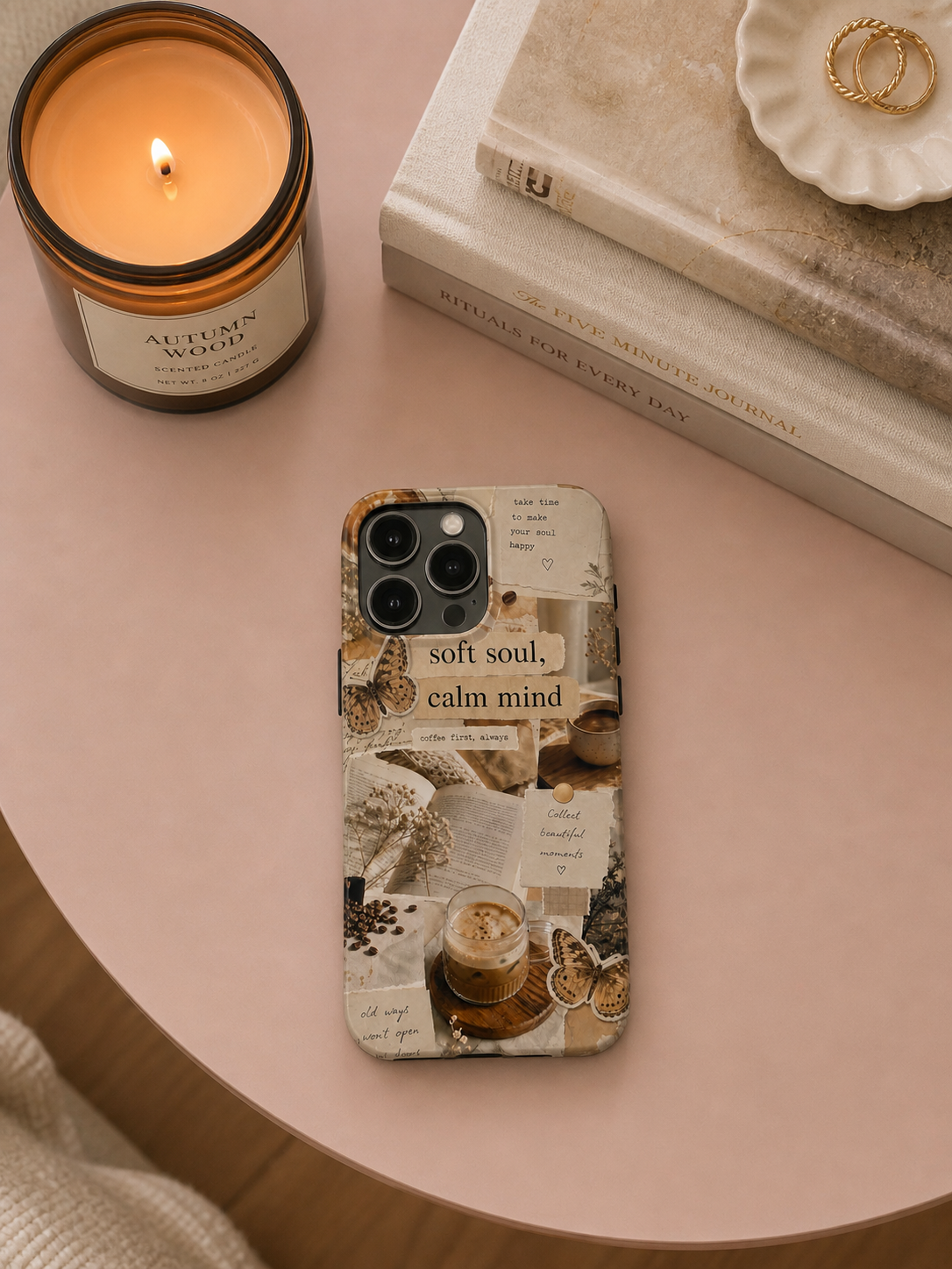 Aesthetic Coffee Collage Phone Case | Soft Soul, Calm Mind - Cozy Vibes | Tough Protective Case for iPhone & Samsung | Butterfly Protective Case