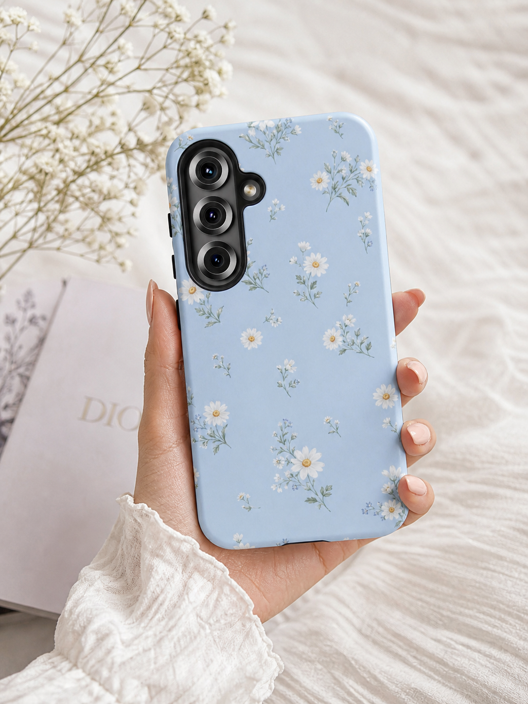 Blue Daisy Floral Phone Case | Cute Aesthetic Wildflower Tough Case for iPhone & Samsung | Summer Cottagecore Protective Cover | Tough Phone Cases