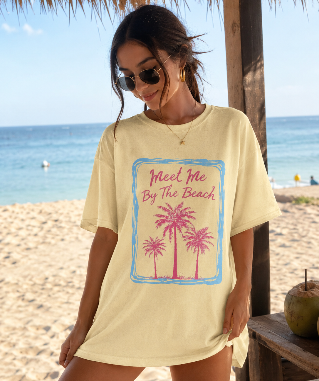 Retro Beach Graphic Tee | Meet Me By The Beach Shirt | Summer Vacation T-Shirt | Cute Coastal Aesthetic Tee for Women