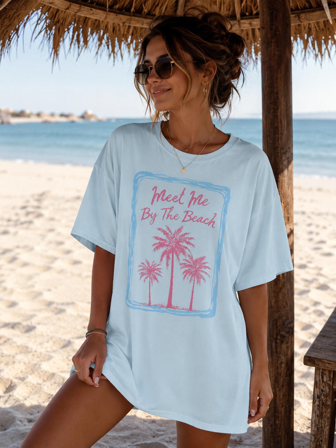 Retro Beach Graphic Tee | Meet Me By The Beach Shirt | Summer Vacation T-Shirt | Cute Coastal Aesthetic Tee for Women
