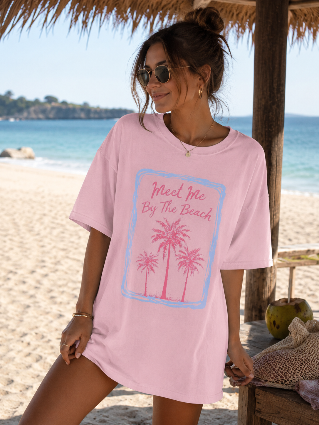 Retro Beach Graphic Tee | Meet Me By The Beach Shirt | Summer Vacation T-Shirt | Cute Coastal Aesthetic Tee for Women