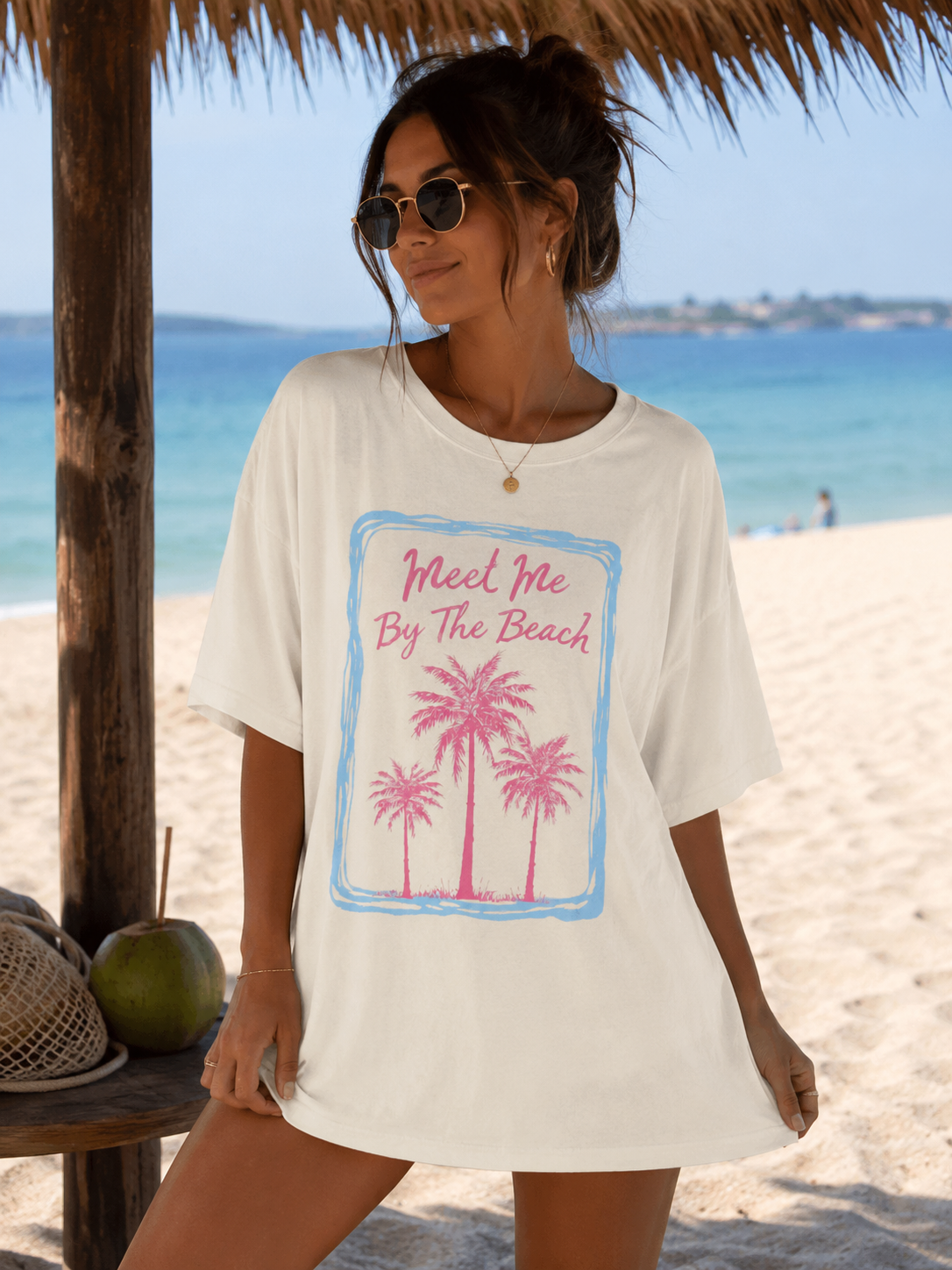 Retro Beach Graphic Tee | Meet Me By The Beach Shirt | Summer Vacation T-Shirt | Cute Coastal Aesthetic Tee for Women