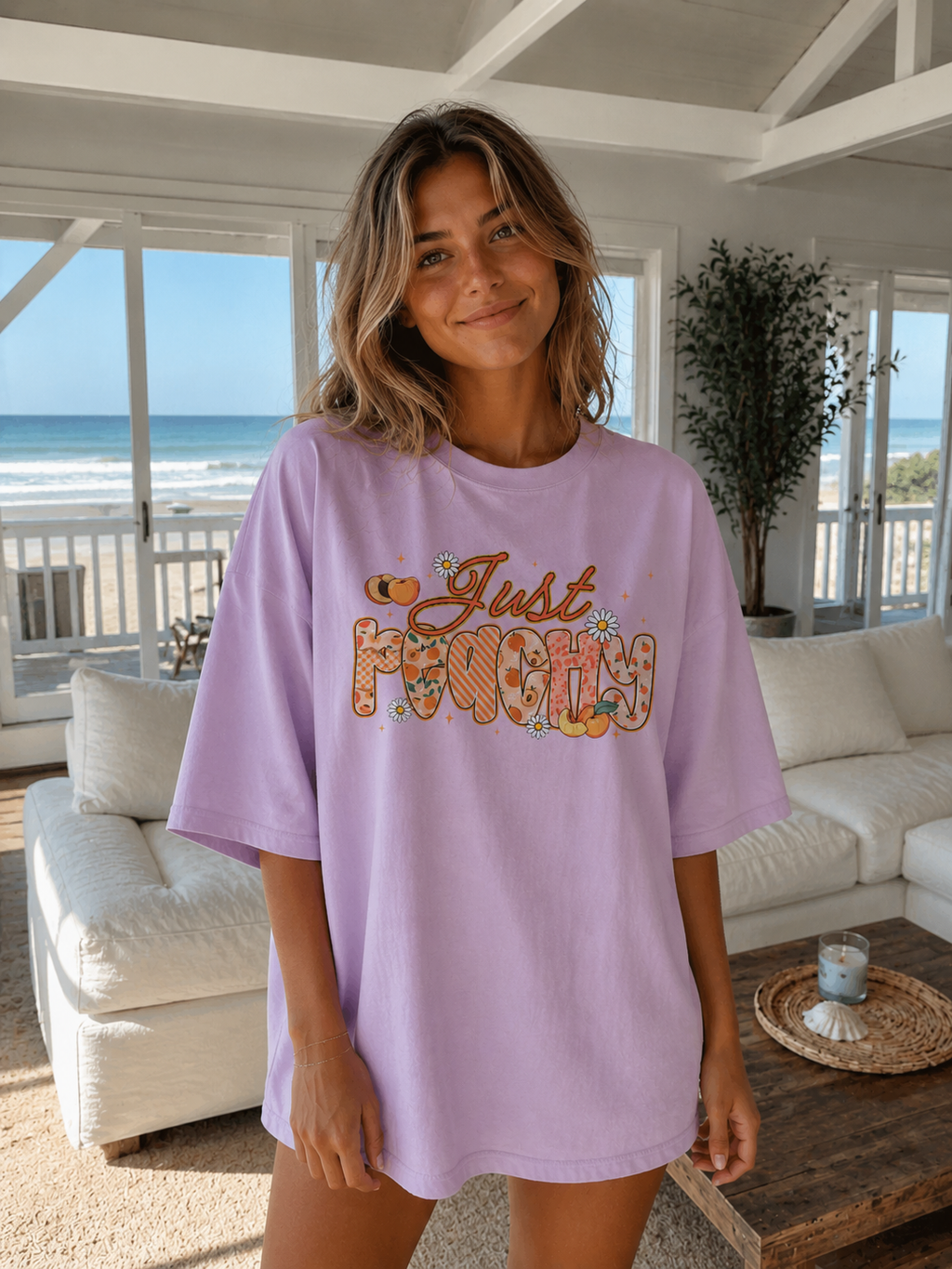 Just Peachy Comfort Colors T-Shirt | Cute Retro Peach Graphic Tee for Women | Beachy Summer Aesthetic Shirt