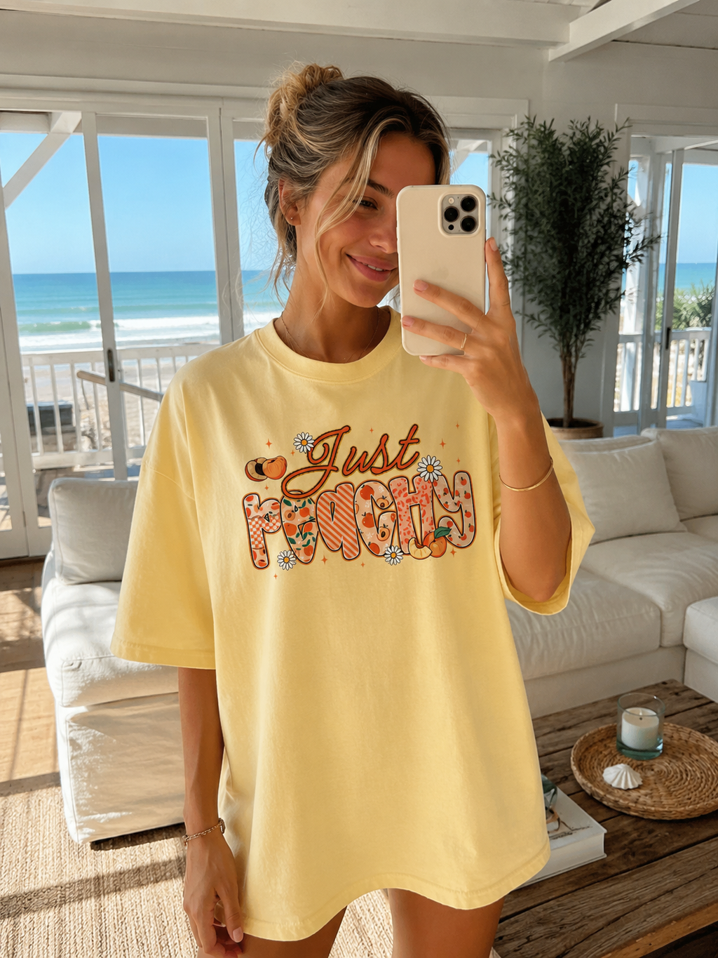 Just Peachy Comfort Colors T-Shirt | Cute Retro Peach Graphic Tee for Women | Beachy Summer Aesthetic Shirt