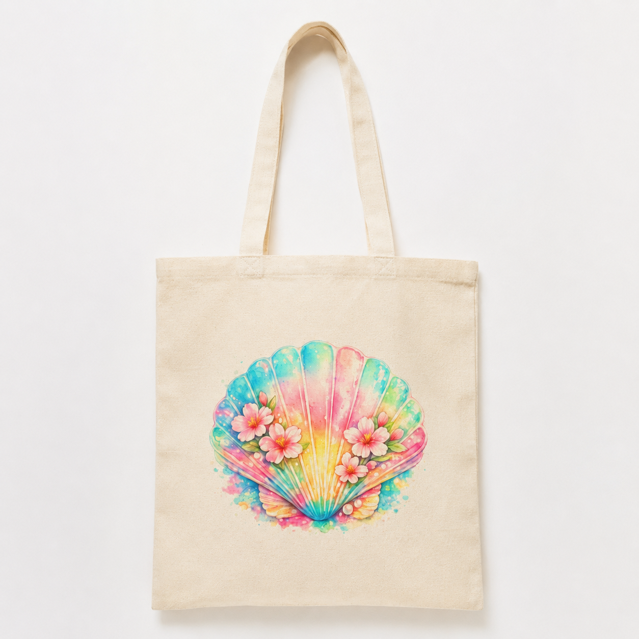 Pastel Seashell Floral Tote Bag | Coastal Beach Canvas Tote | Tropical Summer Aesthetic Bag | Cute Feminine Everyday Tote | Seashell Canvas Tote