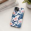 Blue Floral Phone Case for iPhone & Samsung | Cute Watercolor Rose Tough Case | Aesthetic Girly Protective Cover