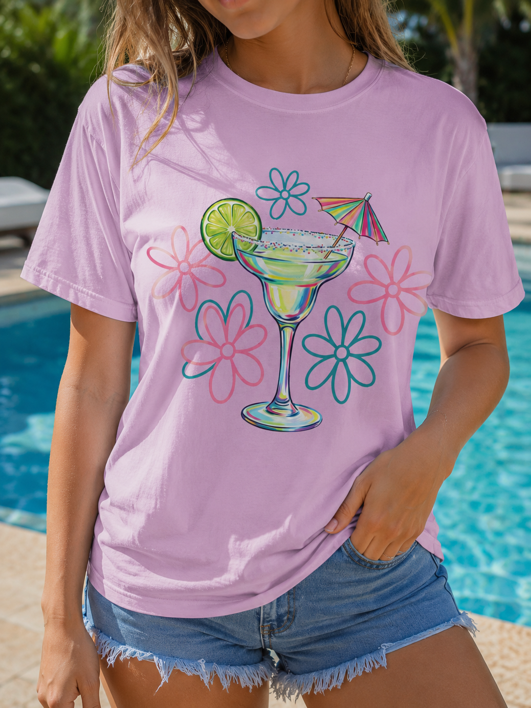 Retro Margarita Summer Graphic Tee | Cute Beach Vacation Shirt | Tropical Cocktail Aesthetic Comfort Colors T-Shirt | Margarita Cocktail Tee | Retro Floral Summer T-Shirt
