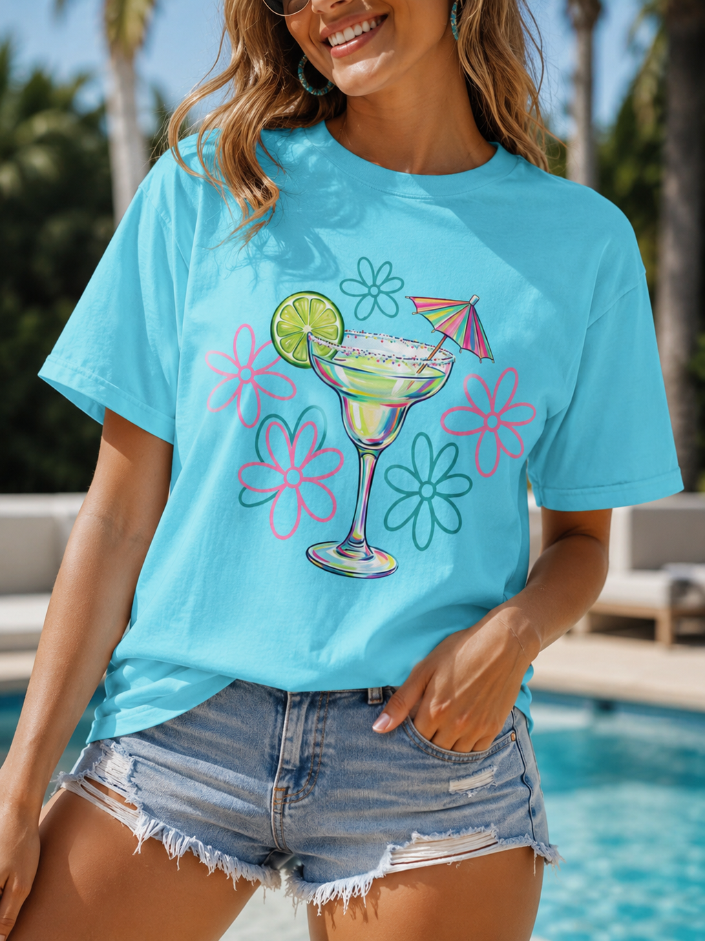 Retro Margarita Summer Graphic Tee | Cute Beach Vacation Shirt | Tropical Cocktail Aesthetic Comfort Colors T-Shirt | Margarita Cocktail Tee | Retro Floral Summer T-Shirt