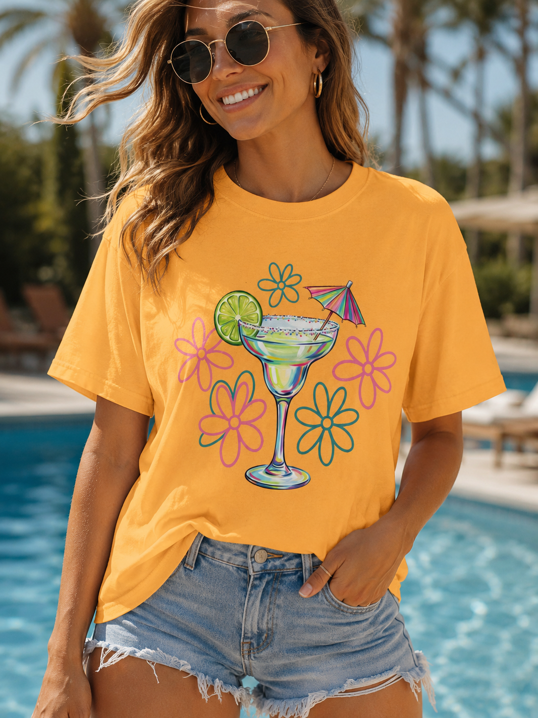 Retro Margarita Summer Graphic Tee | Cute Beach Vacation Shirt | Tropical Cocktail Aesthetic Comfort Colors T-Shirt | Margarita Cocktail Tee | Retro Floral Summer T-Shirt