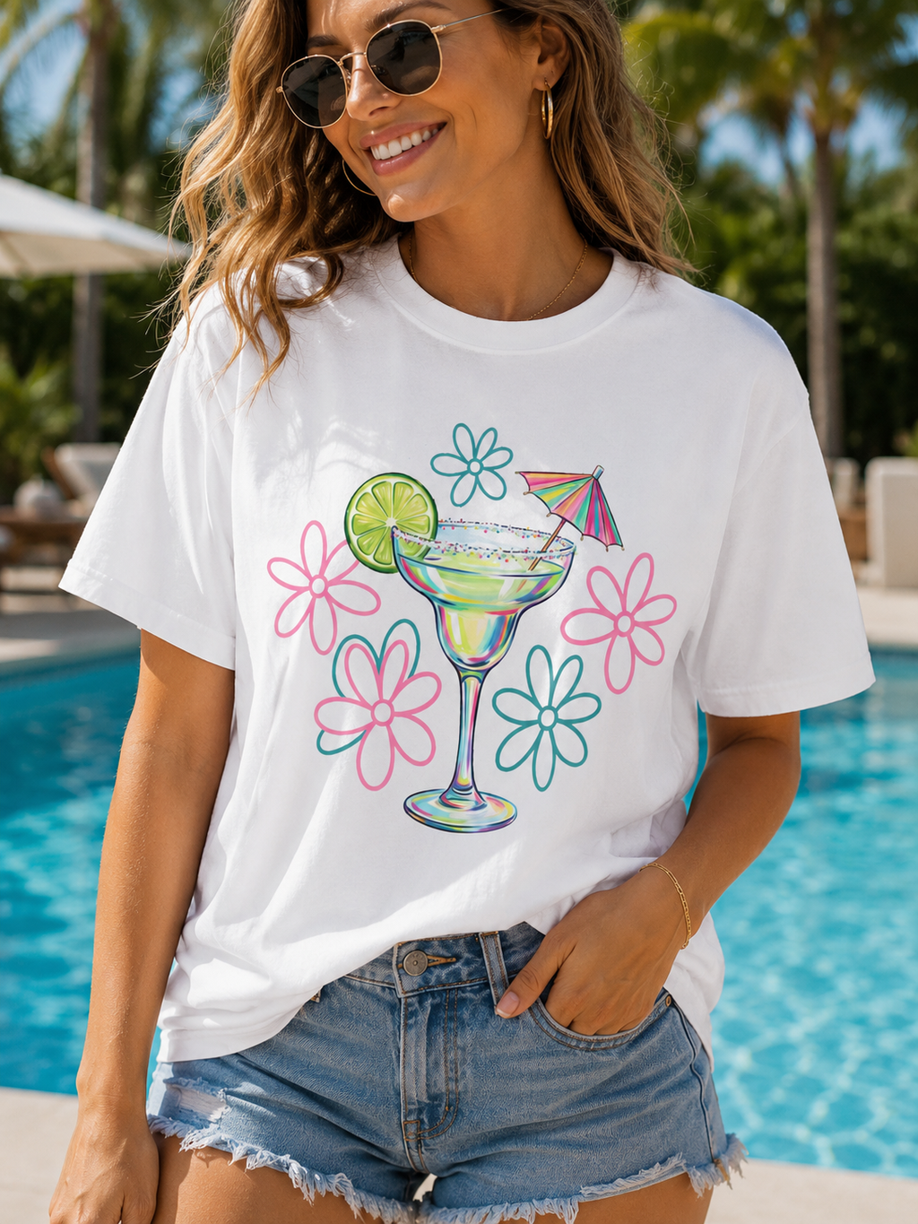 Retro Margarita Summer Graphic Tee | Cute Beach Vacation Shirt | Tropical Cocktail Aesthetic Comfort Colors T-Shirt | Margarita Cocktail Tee | Retro Floral Summer T-Shirt
