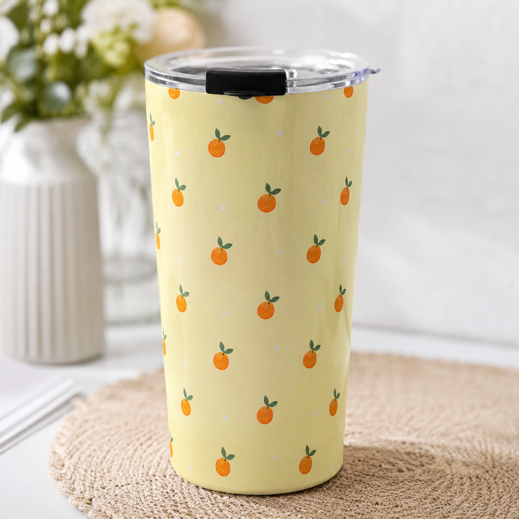 Cute Orange 20oz Stainless Steel Tumbler | Insulated Travel Cup with Lid | Summer Aesthetic Drinkware  Citrus Stainless Travel Cup