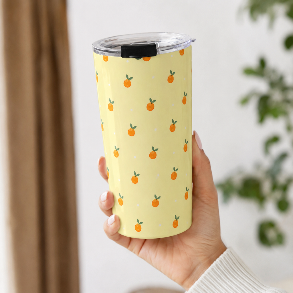 Cute Orange 20oz Stainless Steel Tumbler | Insulated Travel Cup with Lid | Summer Aesthetic Drinkware  Citrus Stainless Travel Cup