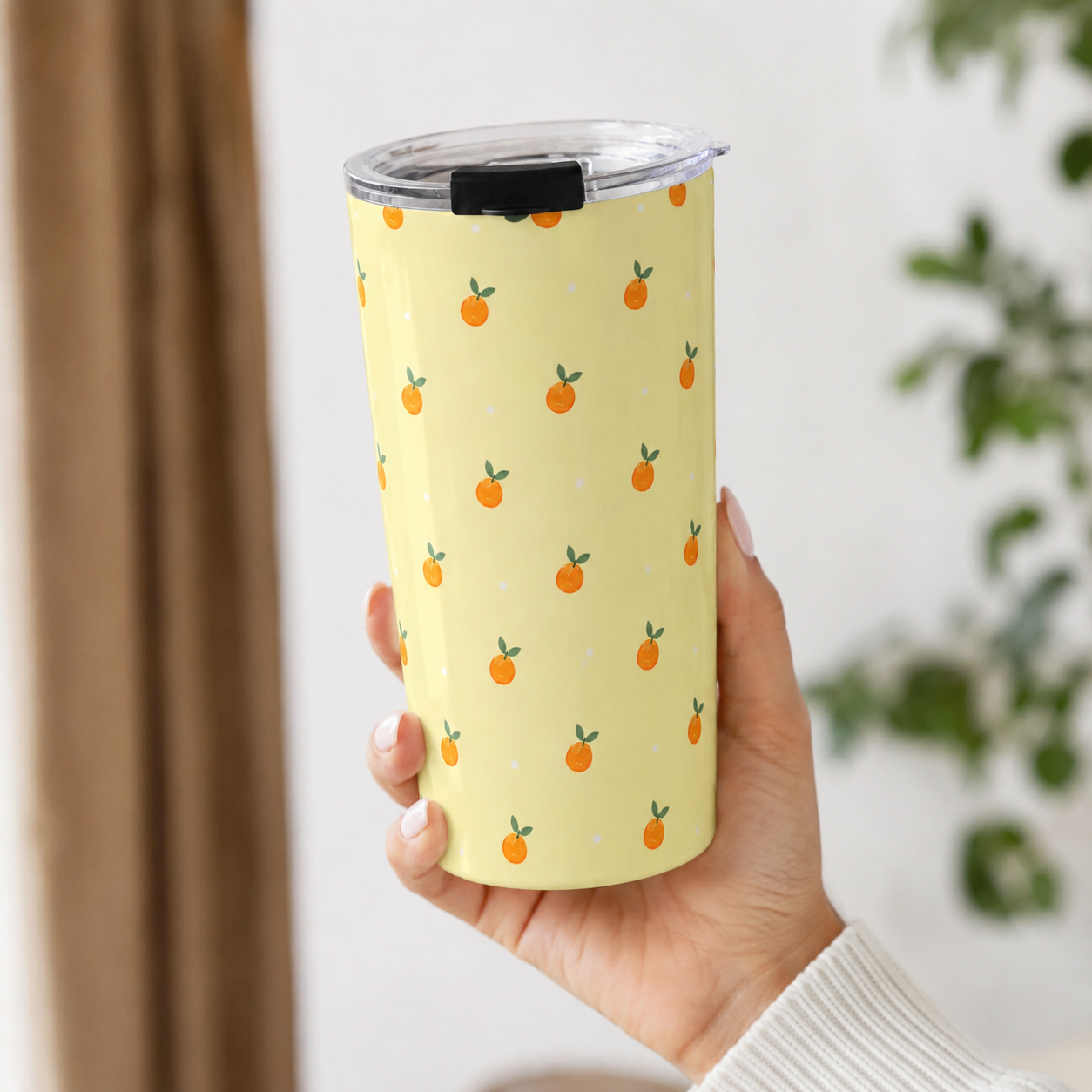 Cute Orange 20oz Stainless Steel Tumbler | Insulated Travel Cup with Lid | Summer Aesthetic Drinkware  Citrus Stainless Travel Cup