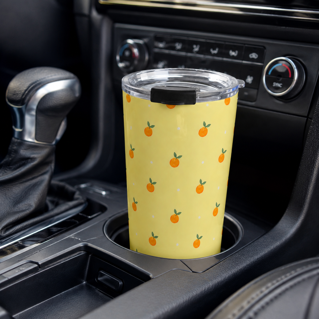 Cute Orange 20oz Stainless Steel Tumbler | Insulated Travel Cup with Lid | Summer Aesthetic Drinkware  Citrus Stainless Travel Cup