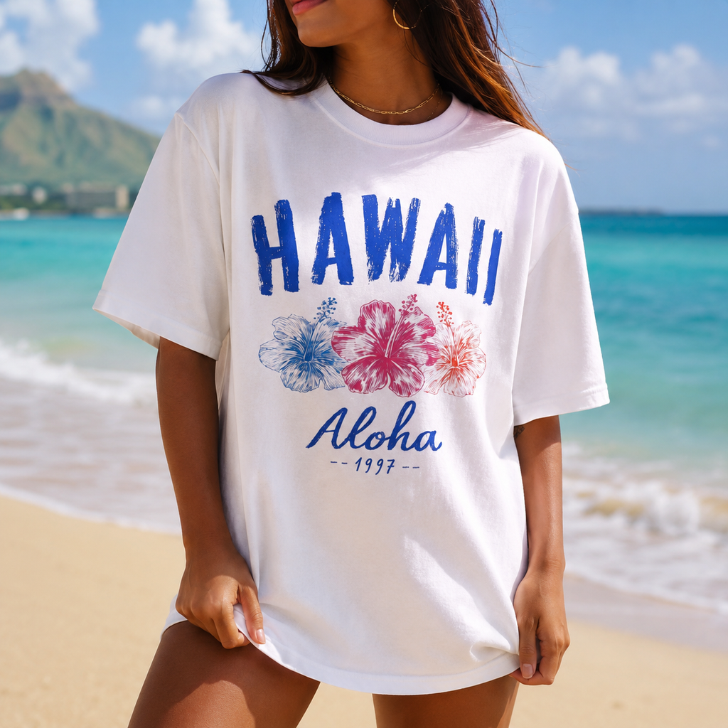 Vintage Hawaii Aloha Graphic Tee | Tropical Beach Hibiscus Summer Shirt | Summer Tee | Beach Girl T-Shirt
