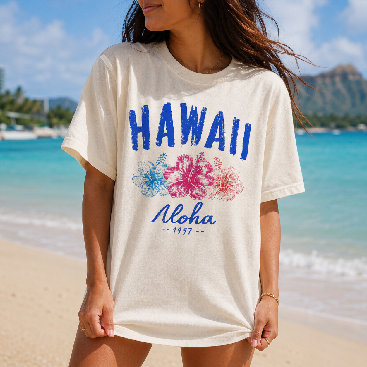 Vintage Hawaii Aloha Graphic Tee | Tropical Beach Hibiscus Summer Shirt | Summer Tee | Beach Girl T-Shirt