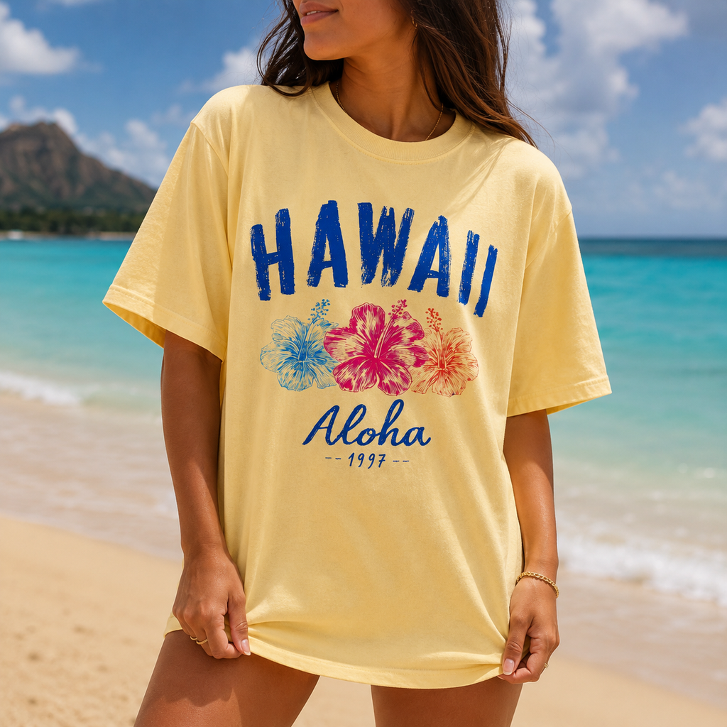 Vintage Hawaii Aloha Graphic Tee | Tropical Beach Hibiscus Summer Shirt | Summer Tee | Beach Girl T-Shirt