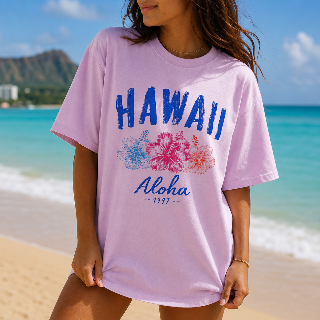 Vintage Hawaii Aloha Graphic Tee | Tropical Beach Hibiscus Summer Shirt | Summer Tee | Beach Girl T-Shirt